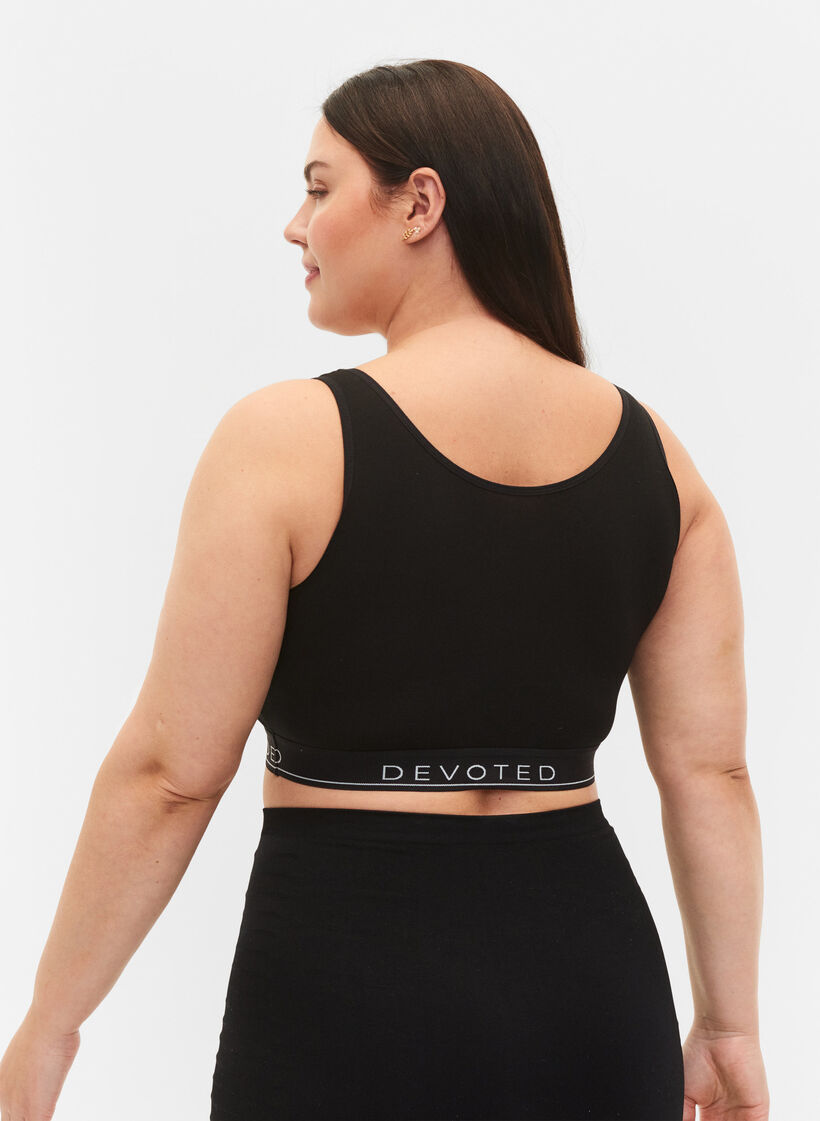 Soutien-gorge en coton non rembourr&eacute; avec impression de texte, Black/Upper Font, Model image number 1