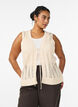 Gebreide vest met ajourborduursel en striksluiting, Beige, Model image number 0
