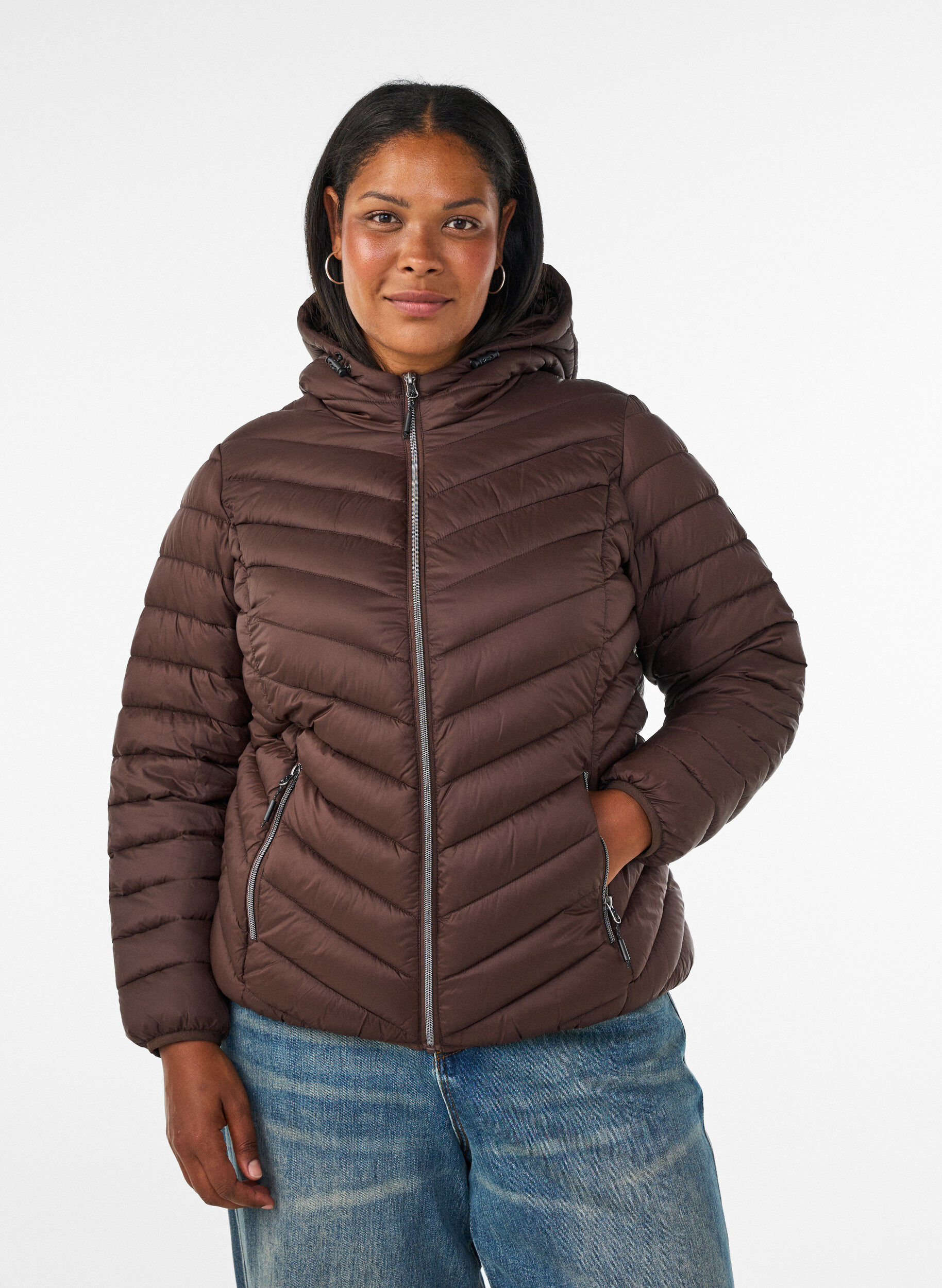 Lichtgewicht jas met capuchon, Bruin, Model