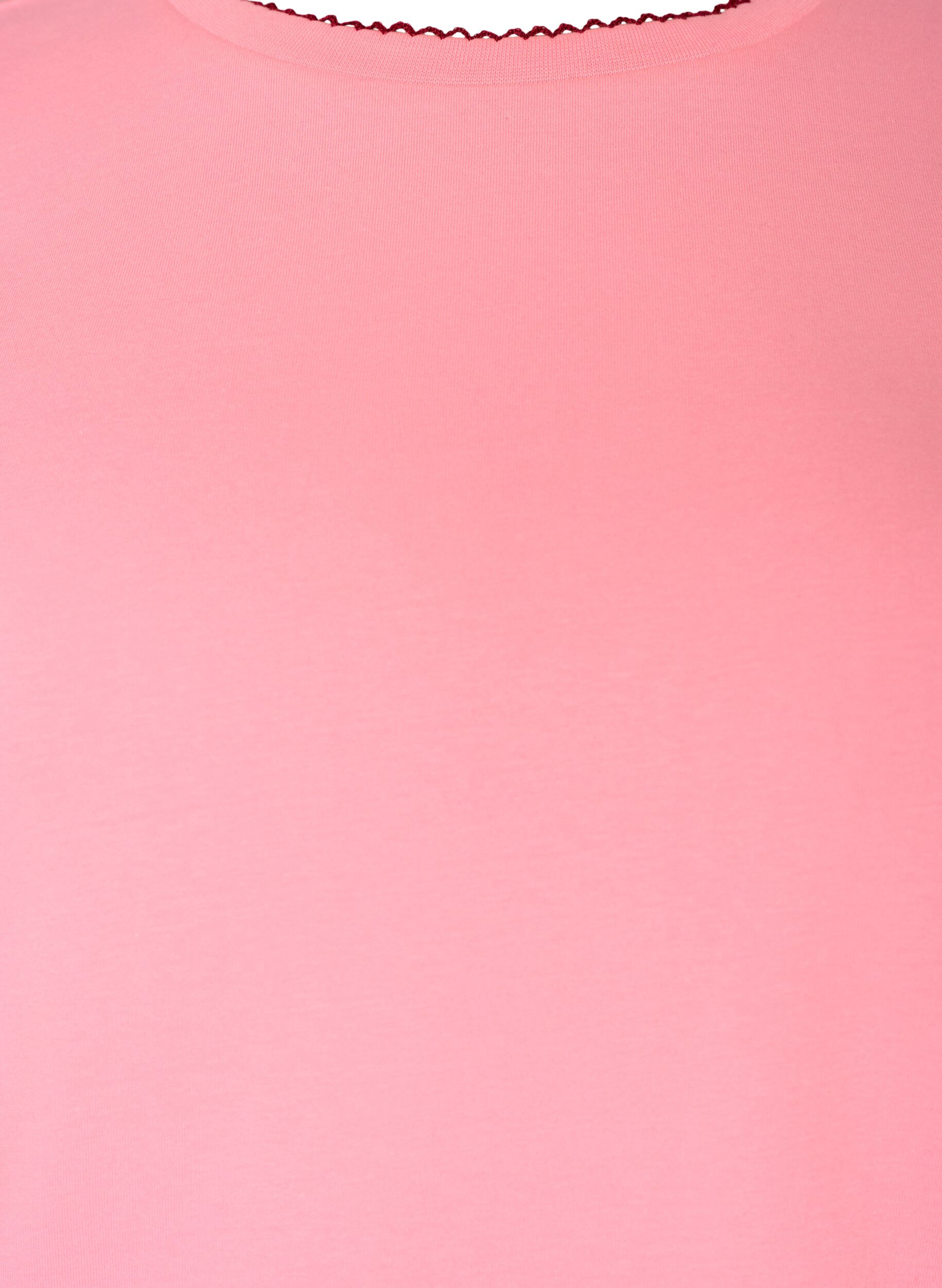 ZizziT-shirt en coton avec bords ondul&eacute;s contrastants, Rose, Packshot image number 2