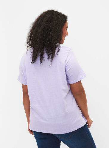 T-shirt en coton à col rond et imprimé, Lavender FACE, Model image number 1