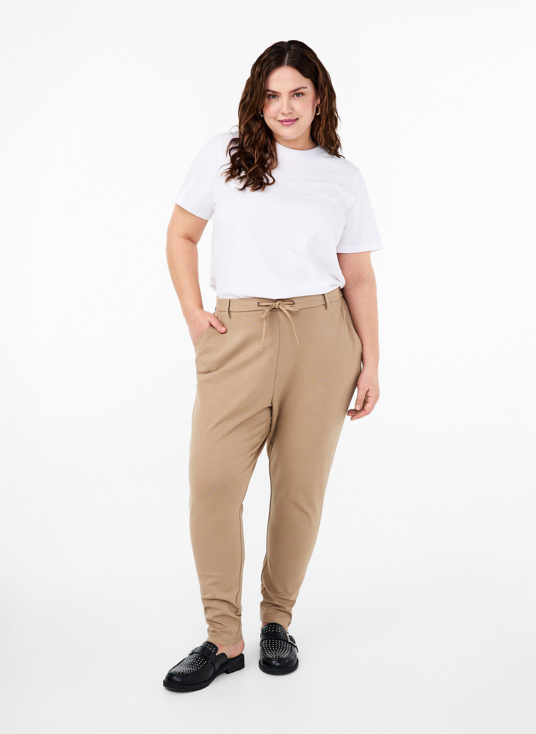 ZizziCropped Maddison broek, Beige, Model image number 0