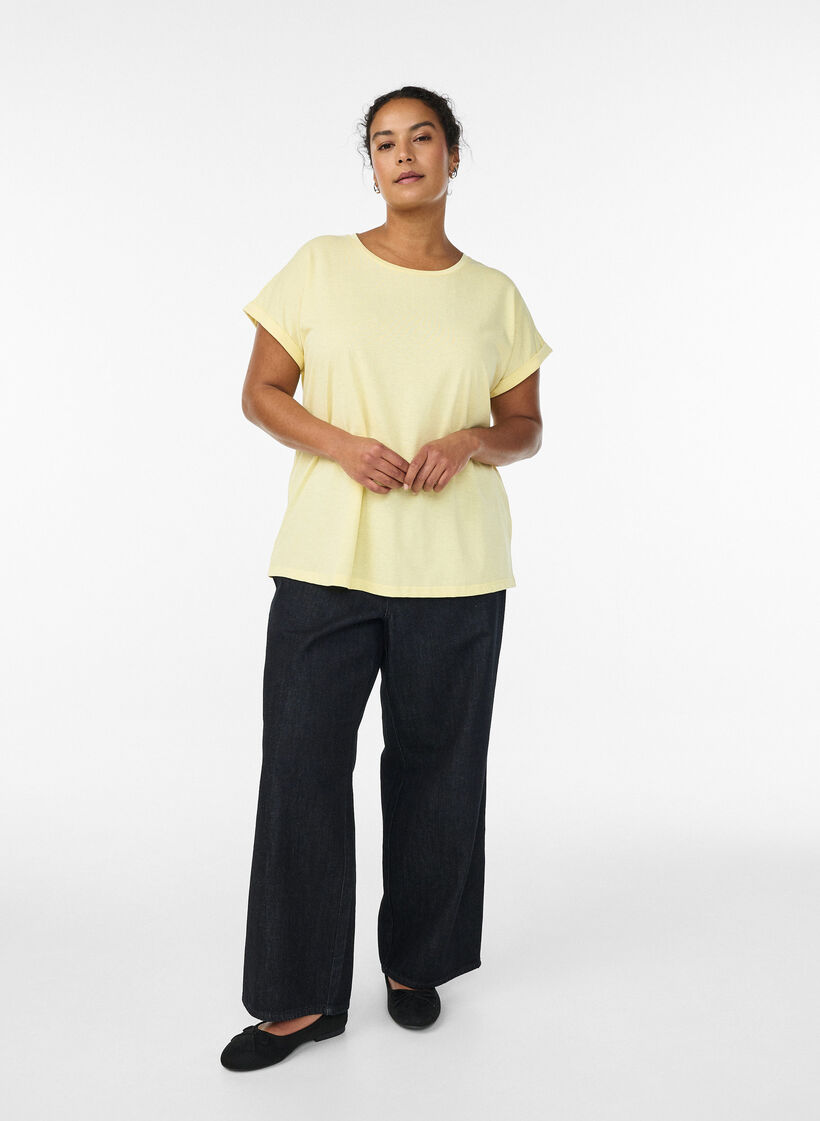 T-shirt &agrave; manches courtes en coton m&eacute;lang&eacute;, Jaune clair, Model image number 1