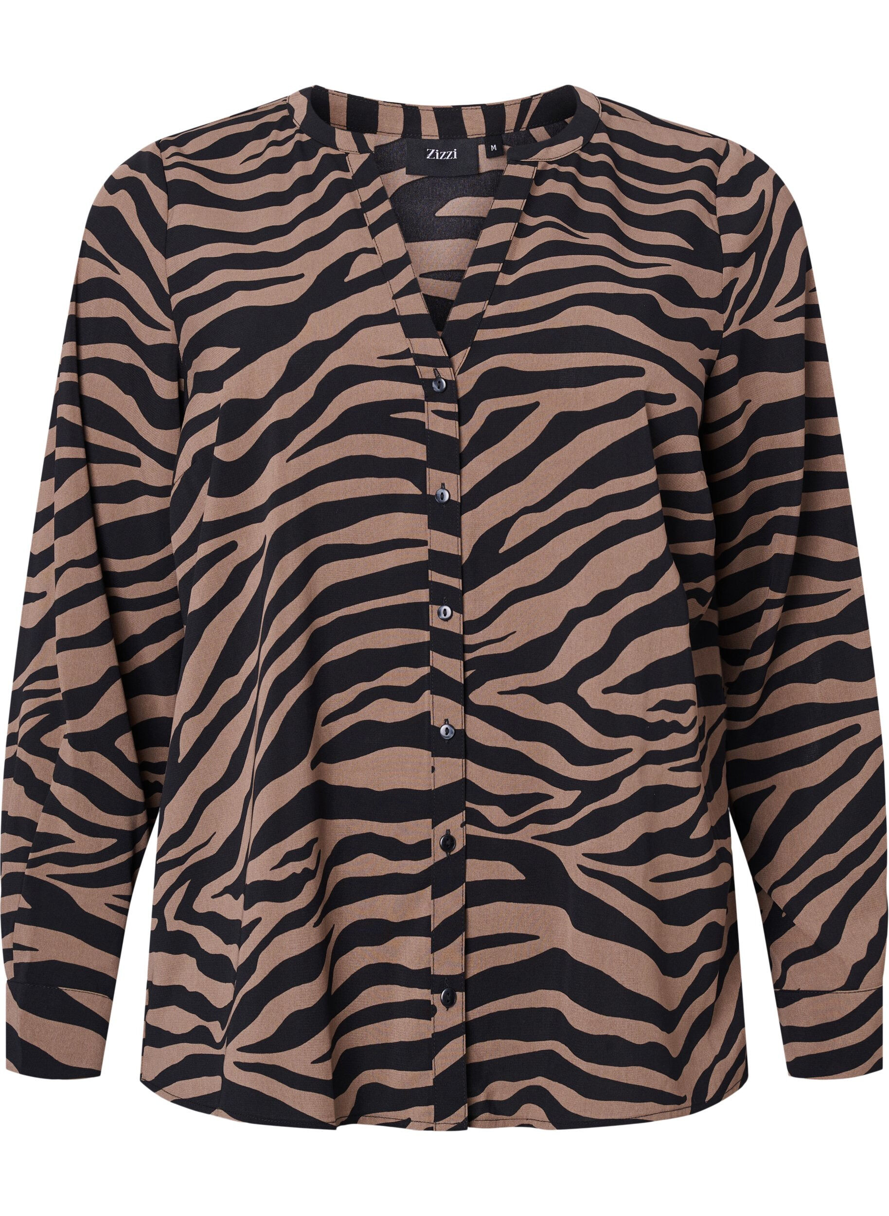 ZizziShirt met V-hals en zebraprint, Black/Brown Zebra, Packshot image number 0