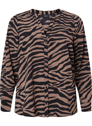 Shirt met V-hals en zebraprint, Black/Brown Zebra, Packshot image number 0