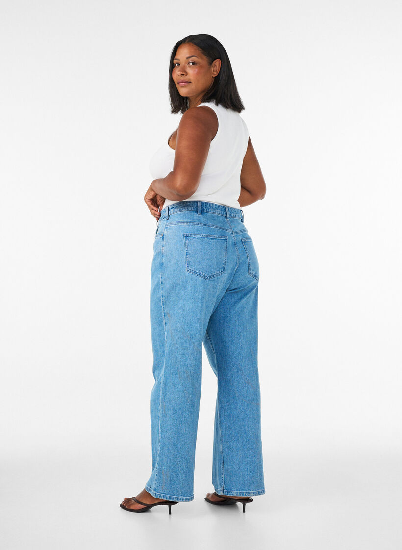 Jean coupe ample taille haute, Bleu Clair, Model