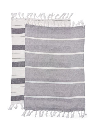 Lot de 2 serviettes rayées avec franges, 2-Pack Grey, Packshot image number 1