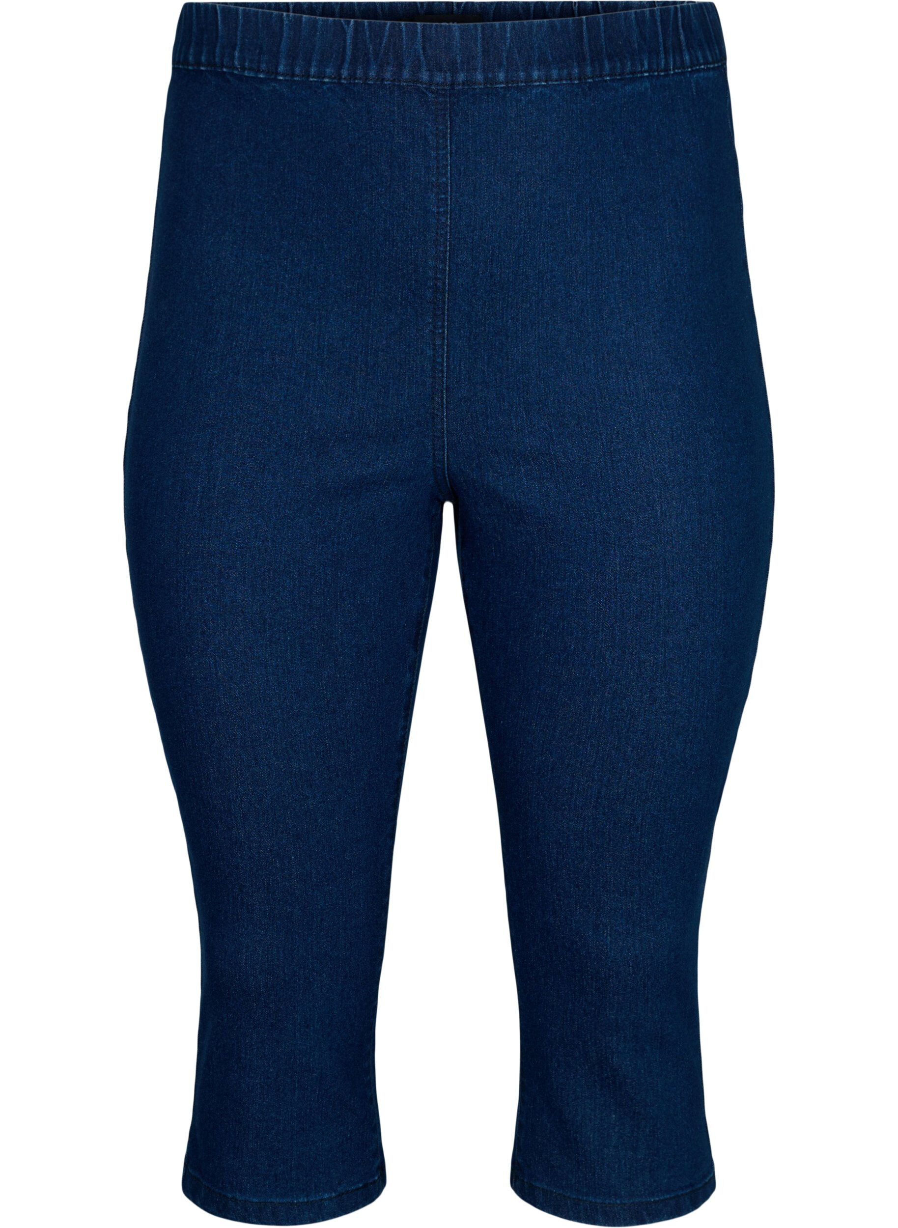 FLASH - Pantalon capri en denim &agrave; taille haute et coupe ajust&eacute;e