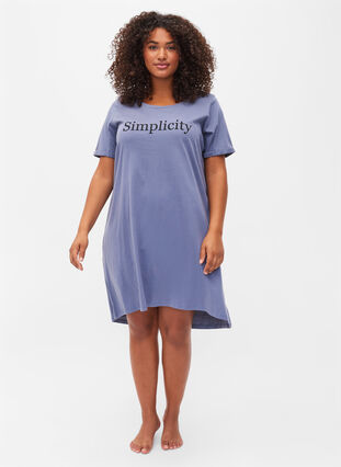 Chemise de nuit en coton à manches courtes avec imprimé, Grey W. Simplicity, Model image number 2