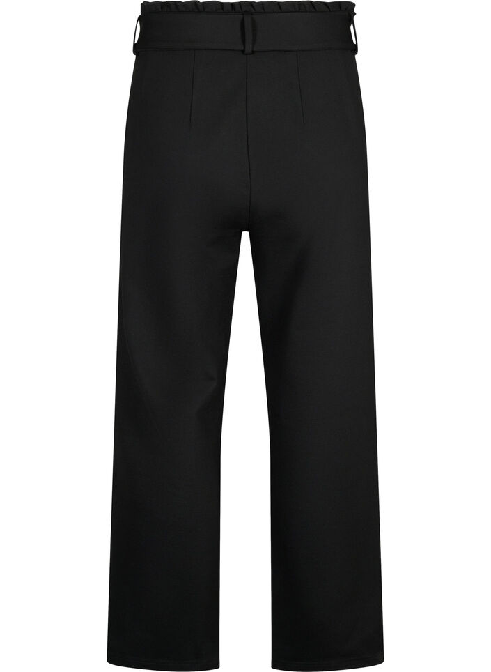 Broek met hoge taille, ruches en trekkoord, Black, Packshot image number 1
