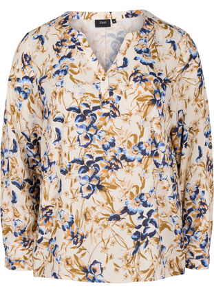 100% viscose blouse met bloemenprint100% viscose blouse met bloemenprint, Ecru Flower, Packshot image number 0