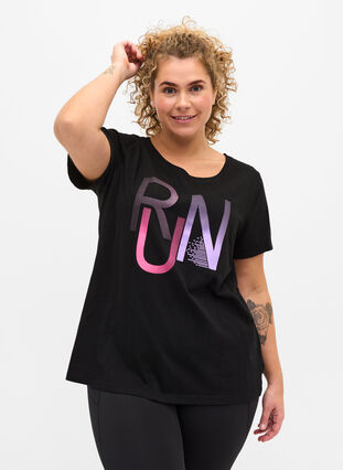 T-shirt de sport avec imprimé, Black Run, Model image number 0