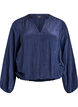 Blouse met V-hals en gekreukte textuur, Blauw, Packshot image number 0