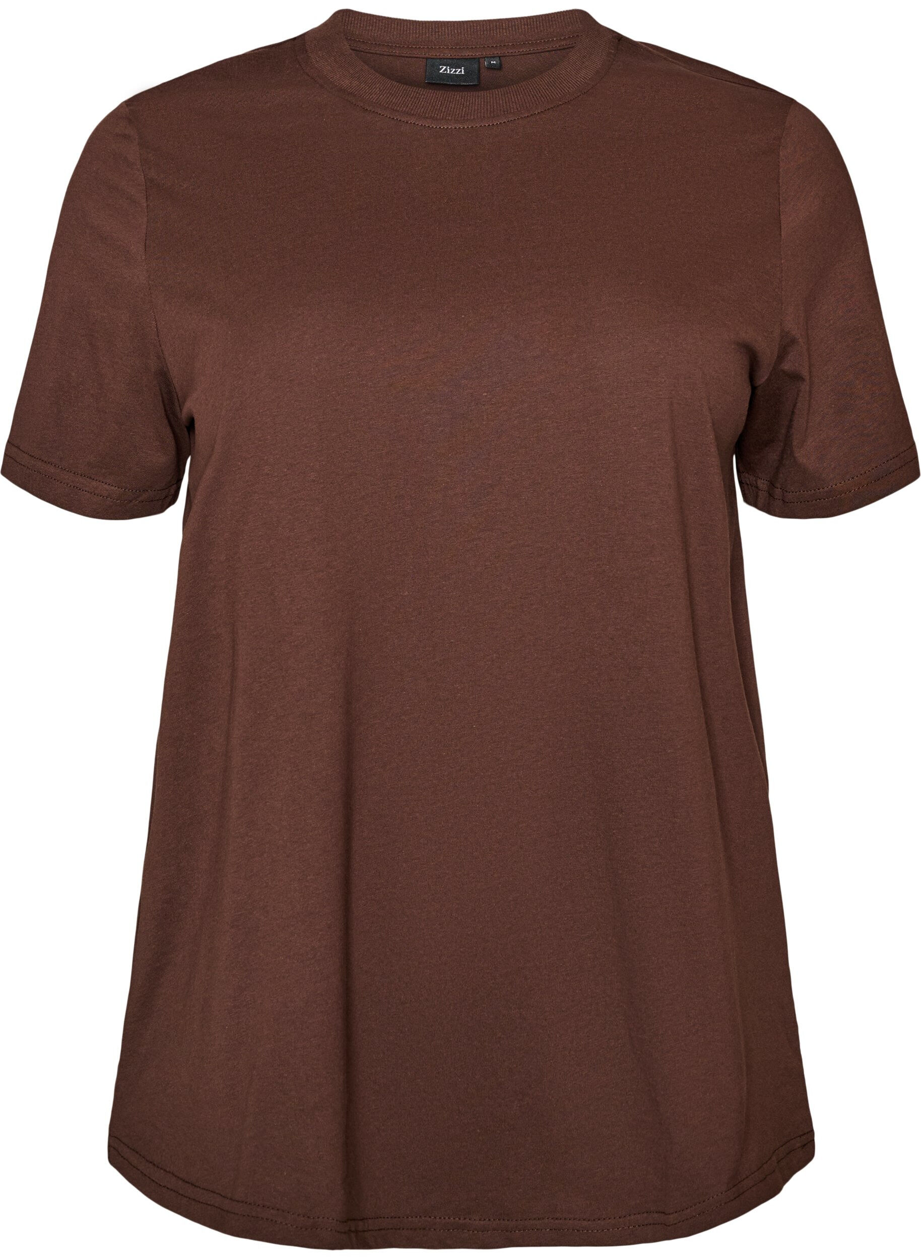 ZizziBasic katoenen T-shirt met ronde hals, Bruin, Packshot image number 0
