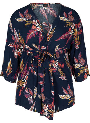 Viscose kimono met bloemenprint en striksluiting, Indian Summer Flower, Packshot image number 0