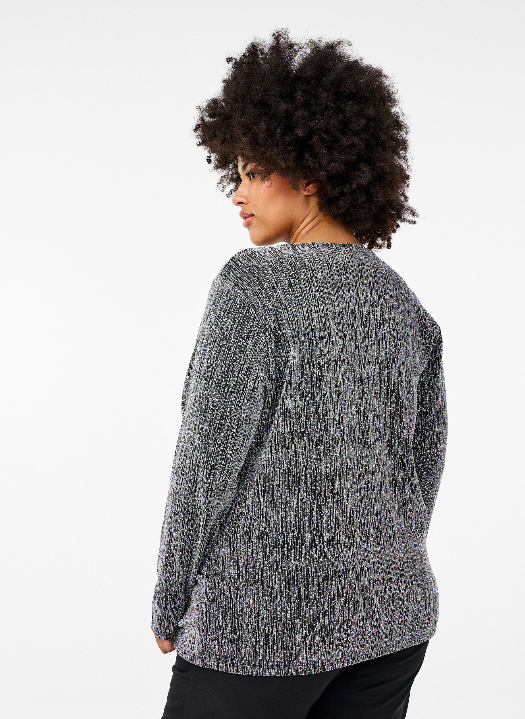 ZizziWikkel-look glitter partytop, Zwart, Model image number 2