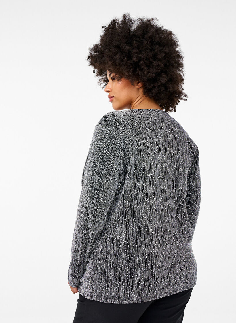 Wikkel-look glitter partytop, Zwart, Model image number 2