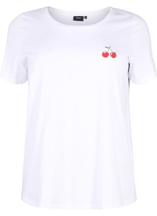 T-shirt en coton avec une cerise brodée, B.White CherryEMB., Packshot image number 0