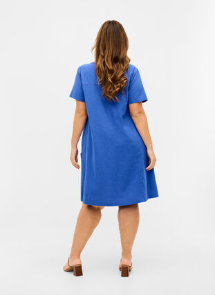 Robe à manches courtes en coton, Dazzling Blue, Model image number 1