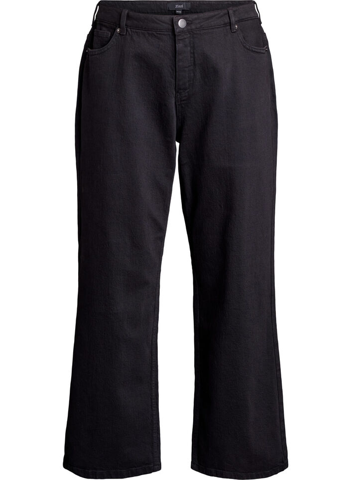 Jeans met wijde pijpen en hoge taille, Zwart, Packshot image number 0