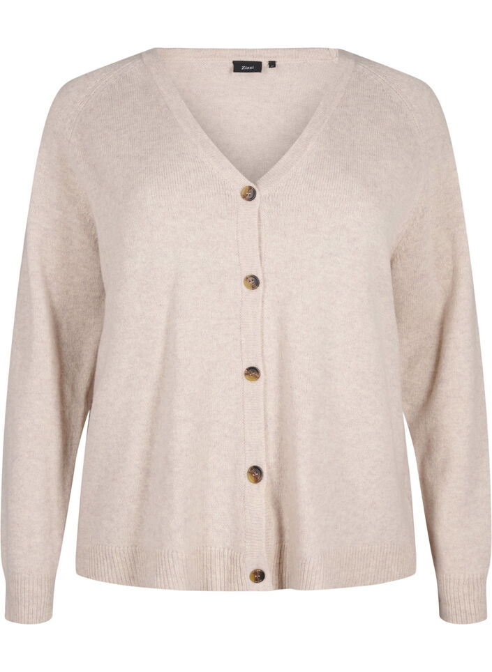 Gebreide cardigan in merinowol, Pumice Stone Mel., Packshot image number 0