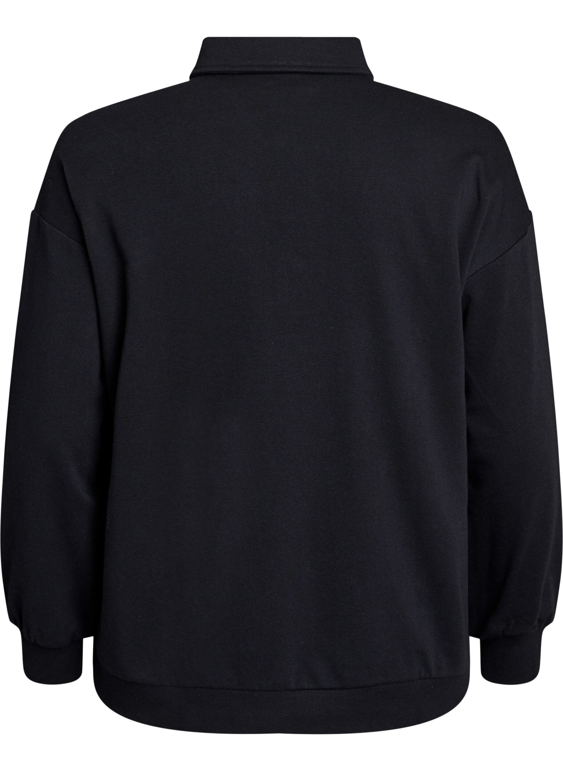 Zizzi Sweat-shirt sport avec col, Noir, Packshot image number 1
