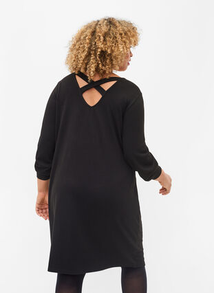 Robe à manches longues avec détail dans le dos, Black, Model image number 1