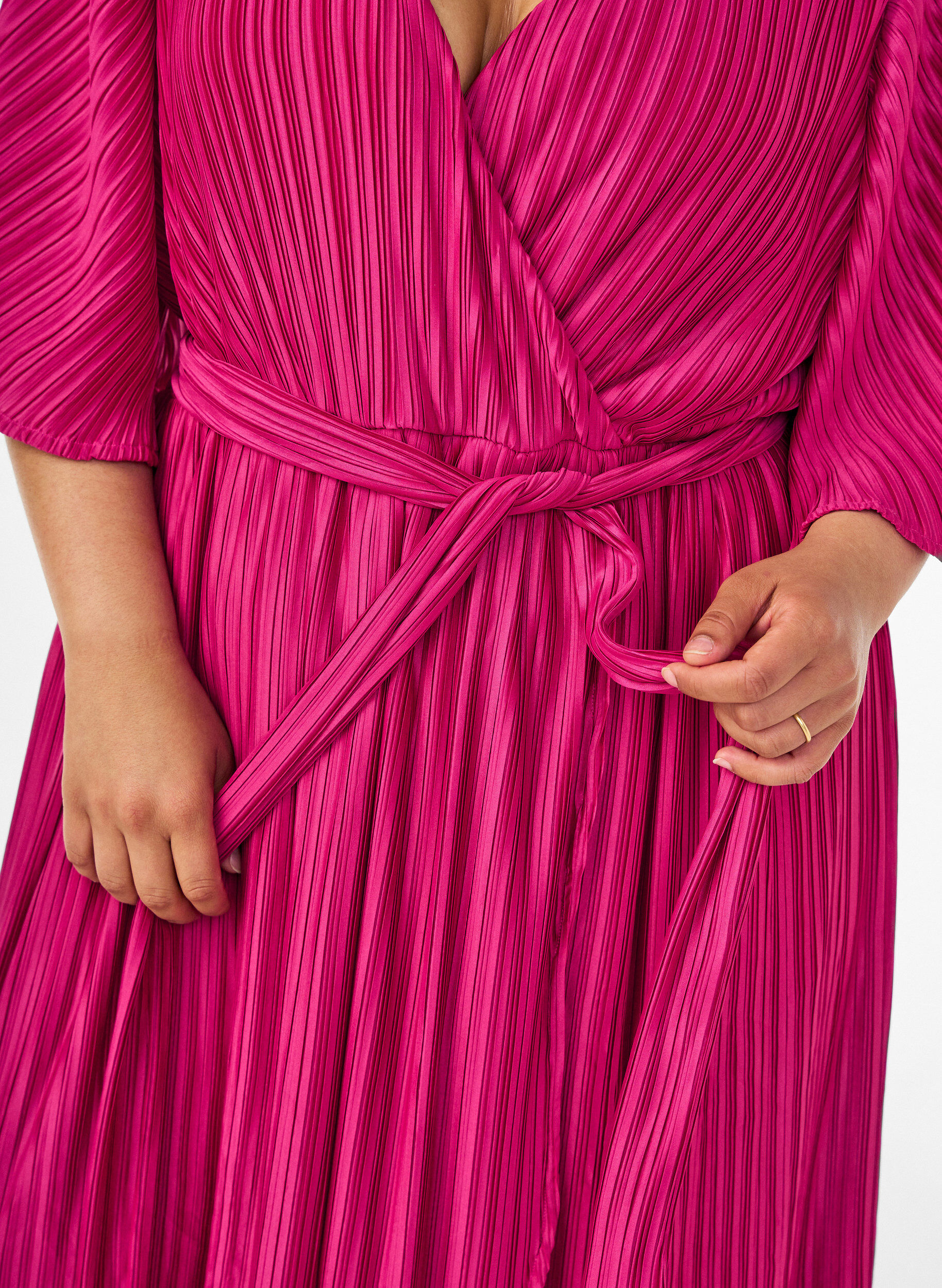 ZizziGeplooide midi-jurk met vleermuismouwen, Roze, Model image number 2