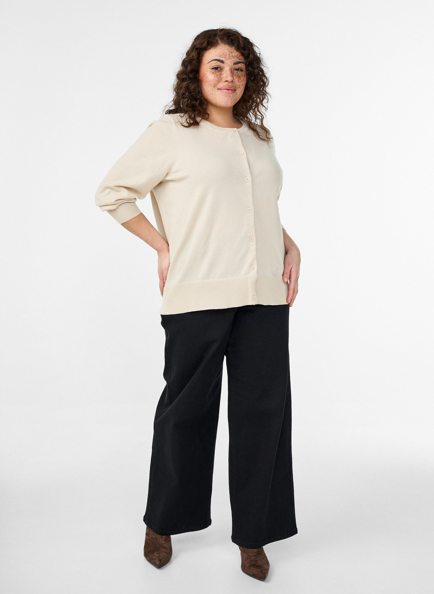 ZizziFijngebreide vest met ronde hals, Beige, Model image number 1