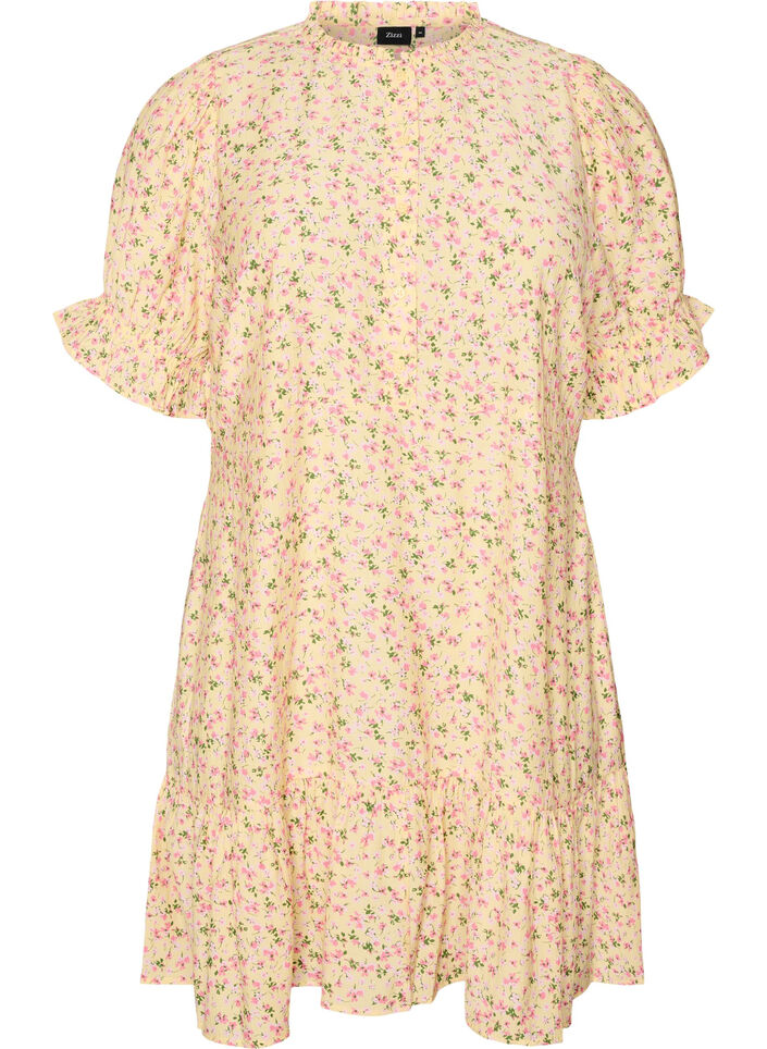 Robe courte en viscose avec volants, Jaune, Packshot image number 0