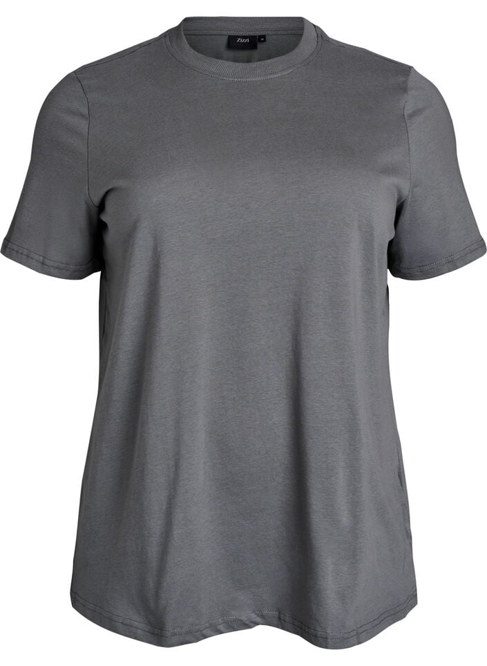 T-shirt basique en coton &agrave; col rond, Gris, Packshot image number 0