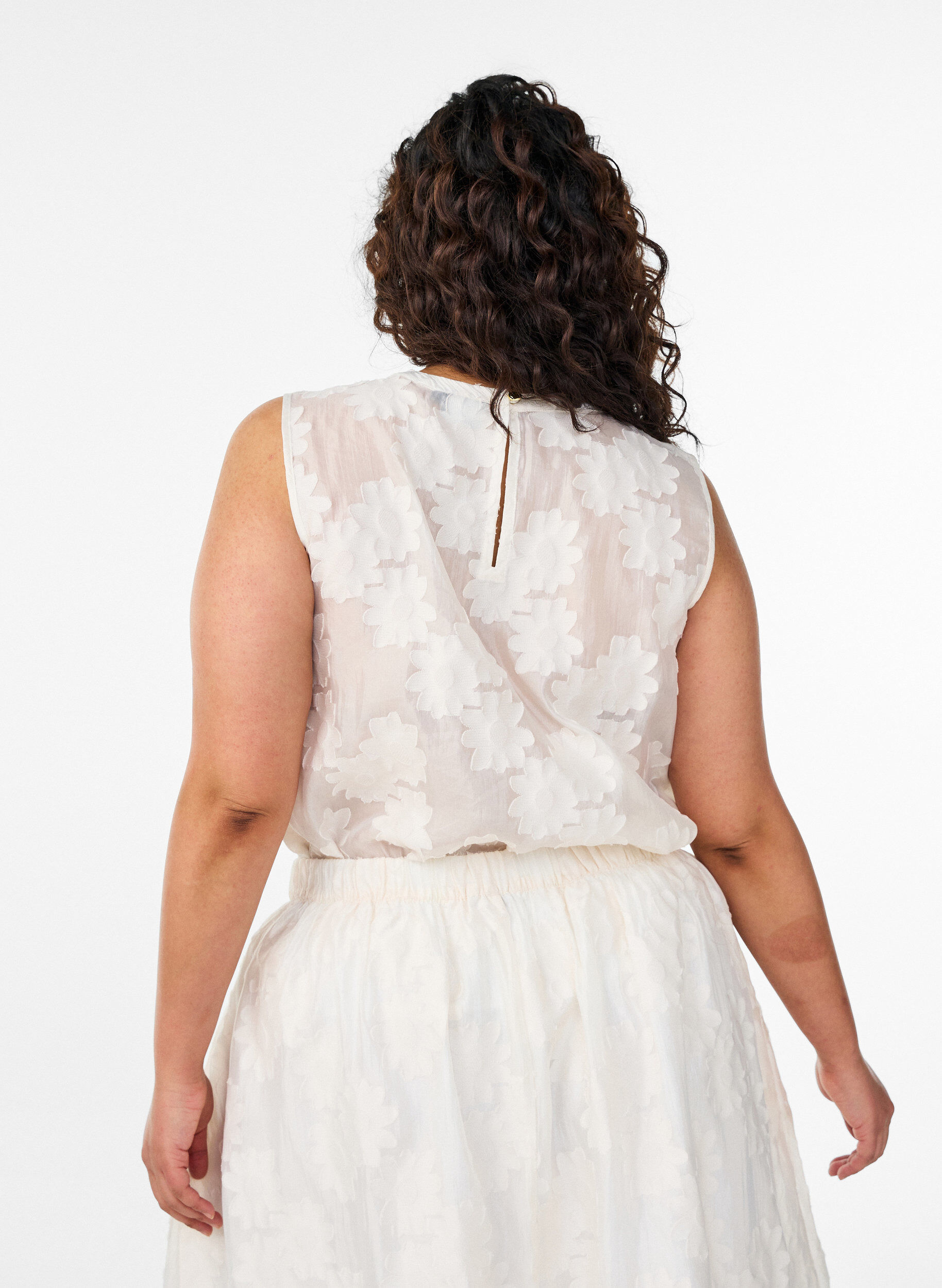 ZizziMouwloze top in jacquard met een bloemenstructuur, Vanille, Model image number 2