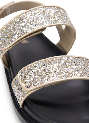 Sandale pied large à paillettes avec fermeture velcro, Gold Glitter, Packshot image number 3