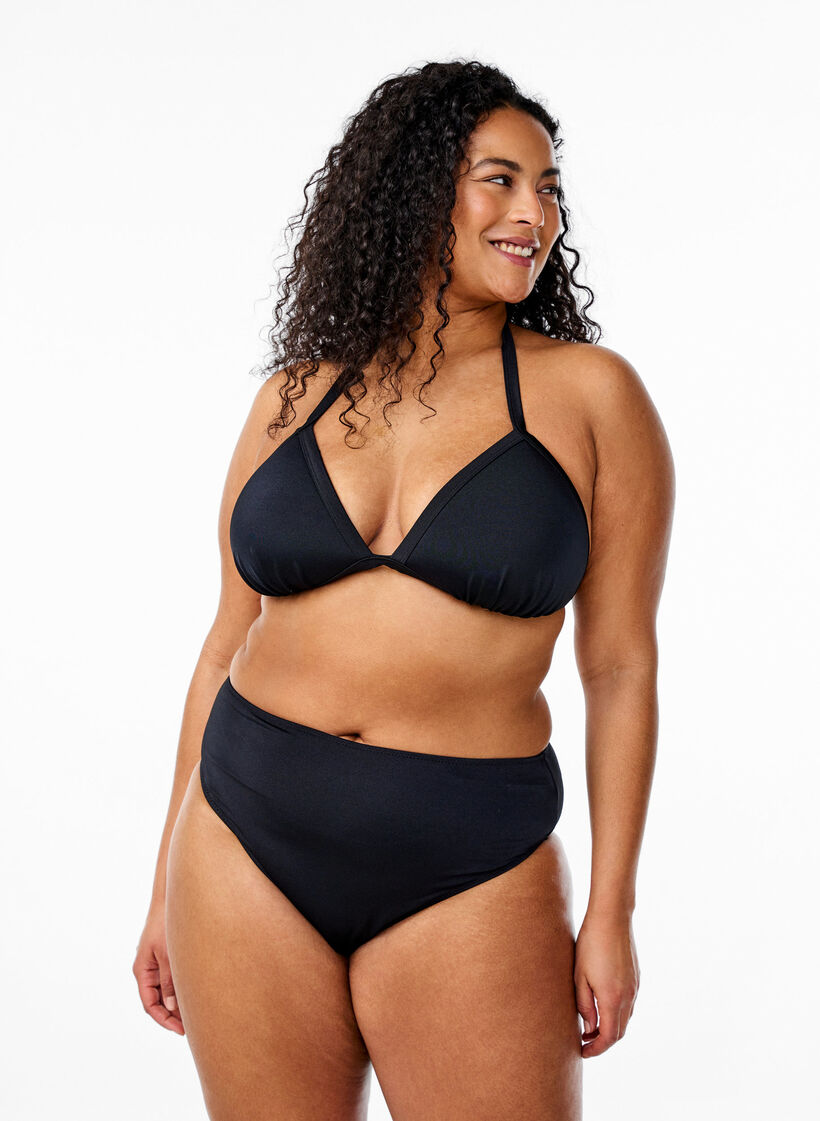 Effen bikinibroekje met normale taille, Zwart, Model image number 0