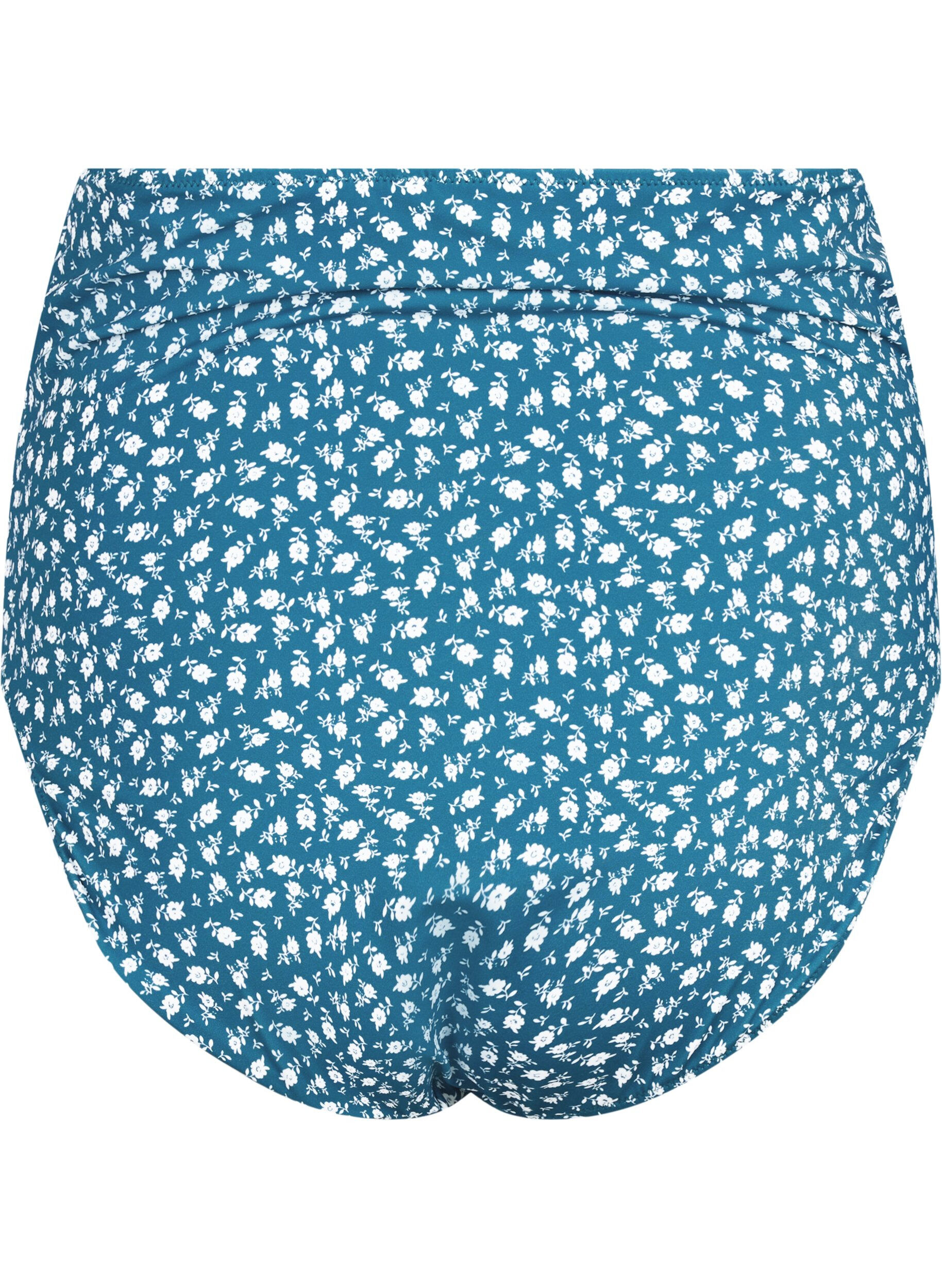 Zizzi Culotte de bikini taille tr&egrave;s haute &agrave; imprim&eacute; floral, Bleu p&eacute;trole, Packshot image number 1