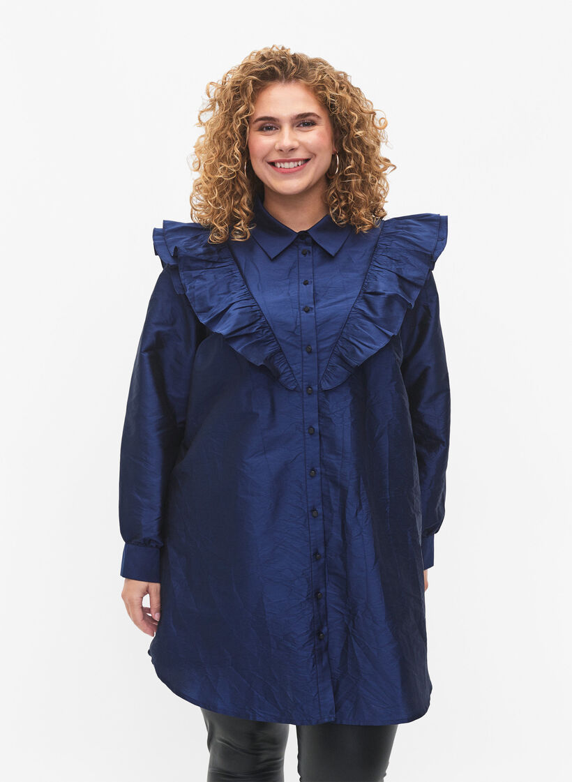 Effen overhemd met lintdetail, Titan, Model image number 0