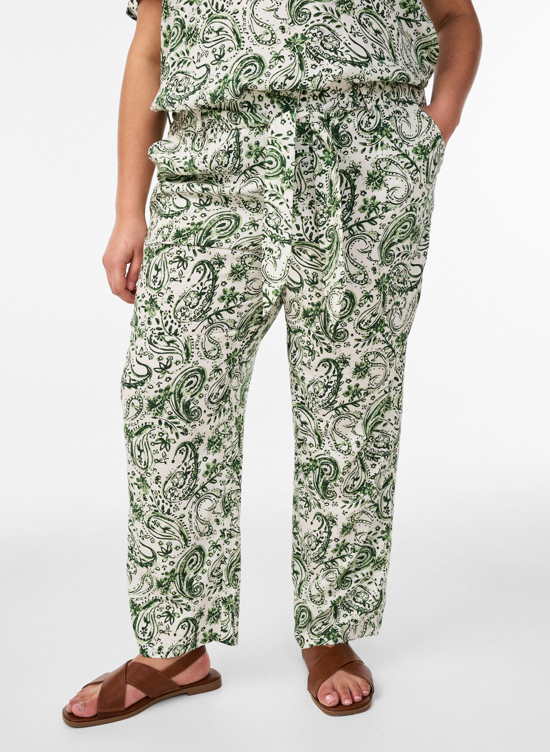 ZizziPantalon taille haute en viscose, Vert, Model image number 2