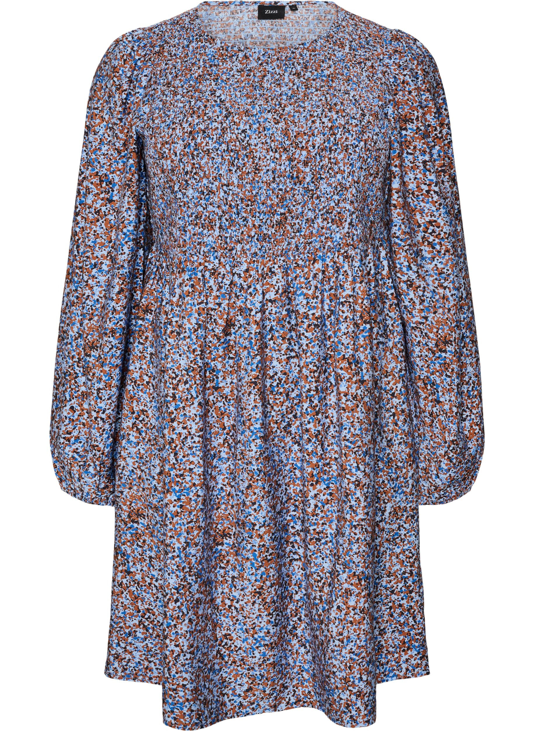 ZizziRobe smock&eacute;e en viscose &agrave; imprim&eacute; int&eacute;gral, Bleu Clair, Packshot image number 0