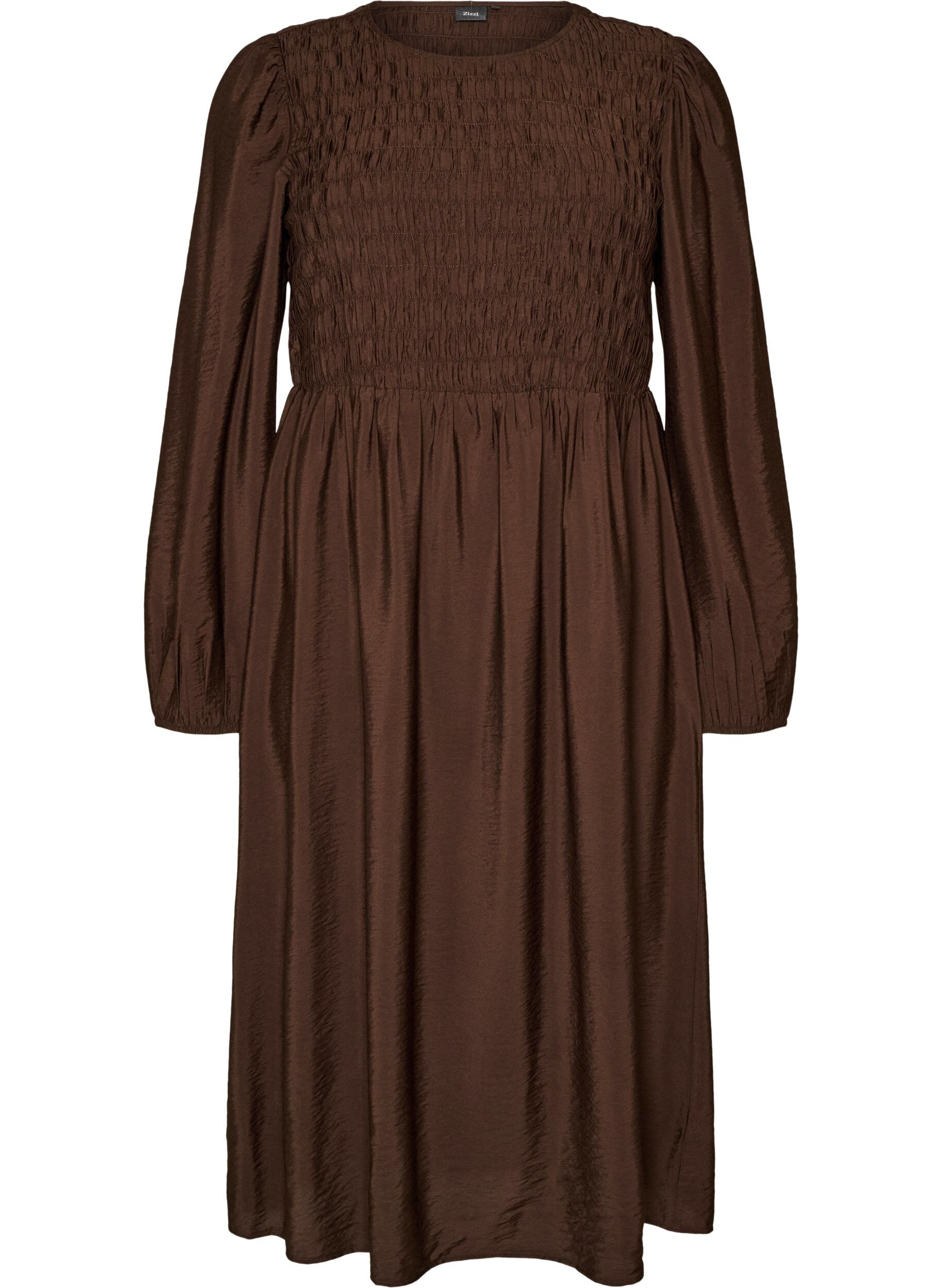 Midi-jurk van viscose met smockwerk