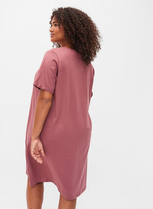 Chemise de nuit en coton à manches courtes avec imprimé, Rose Brown W. Self, Model image number 1