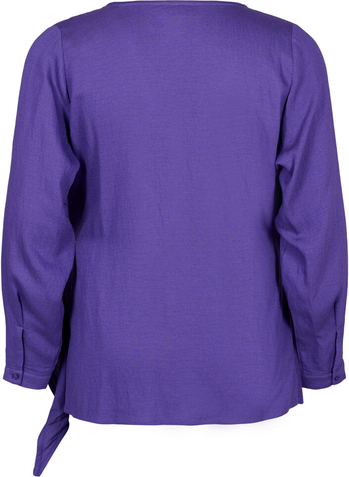 Blouse met lange mouwen in viscose met een wikkel-look, Prism Violet, Packshot image number 1