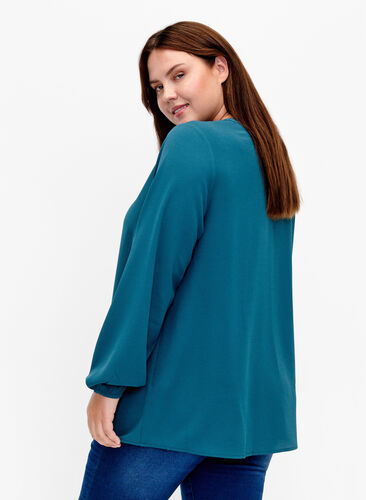 Effen blouse met v-hals, Deep Teal, Model image number 1