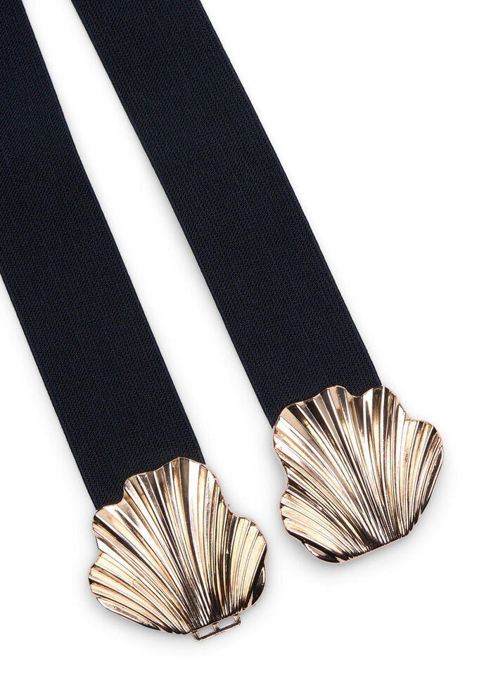 Rekbare tailleband met goudkleurige gesp, Black, Packshot image number 1