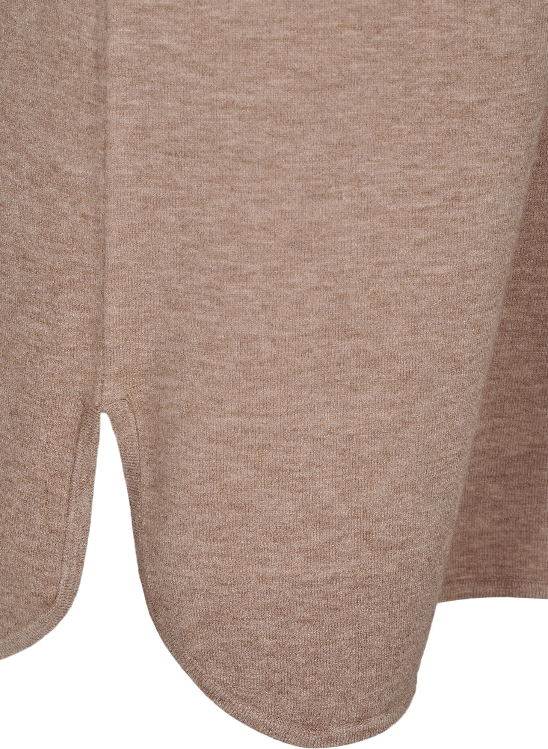 Zizzi Robe en maille avec un col rond et un motif tricot&eacute;, Fossil Mel., Packshot image number 3