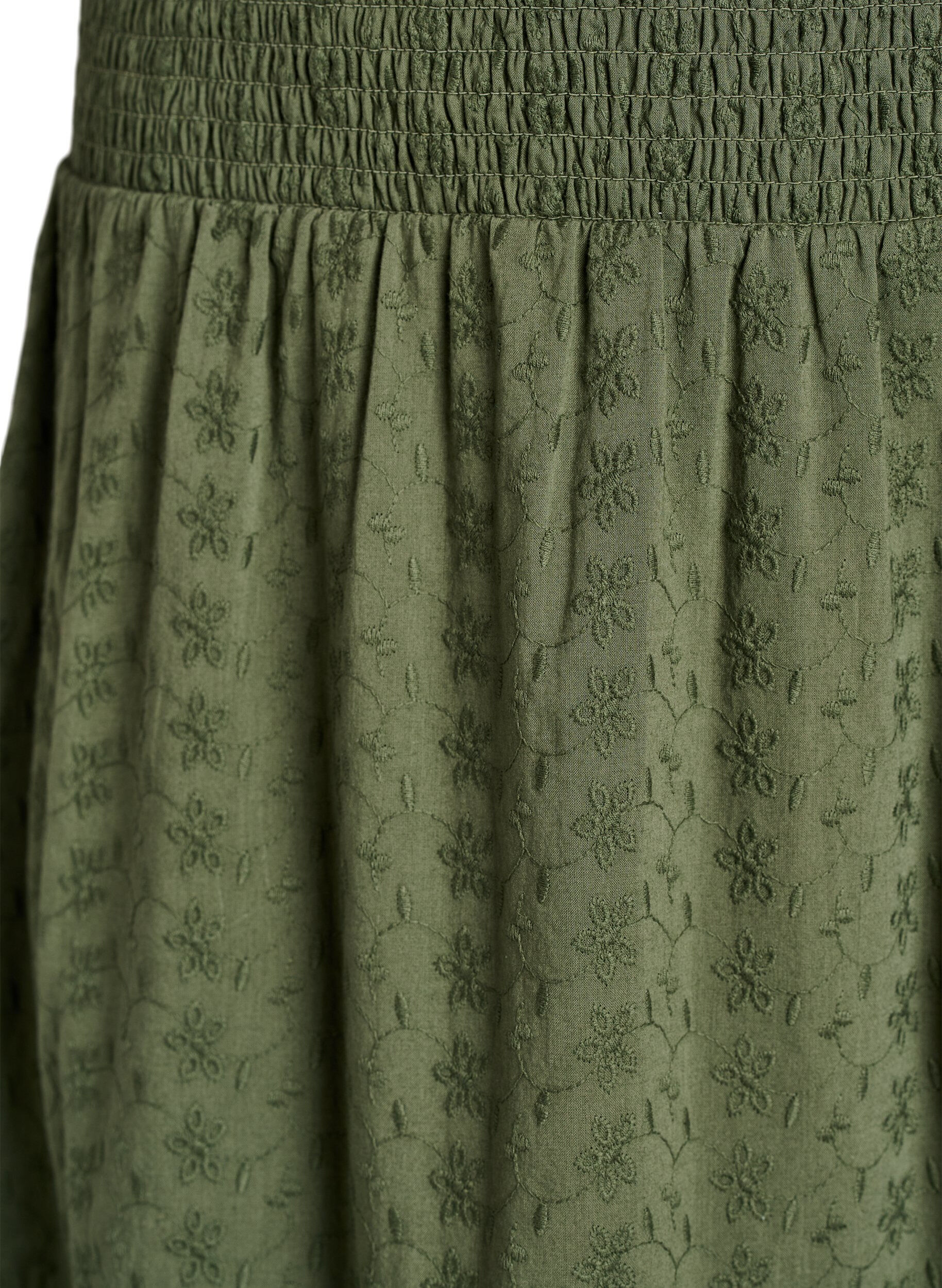 ZizziEnkellange katoenen rok met gesmokte taille, Groen, Packshot image number 2