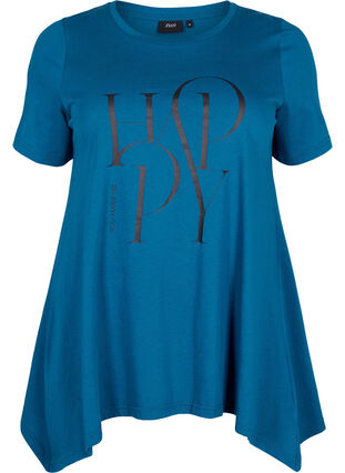 T-shirt en coton avec imprimé de texte, Blue Coral HAPPY, Packshot image number 0
