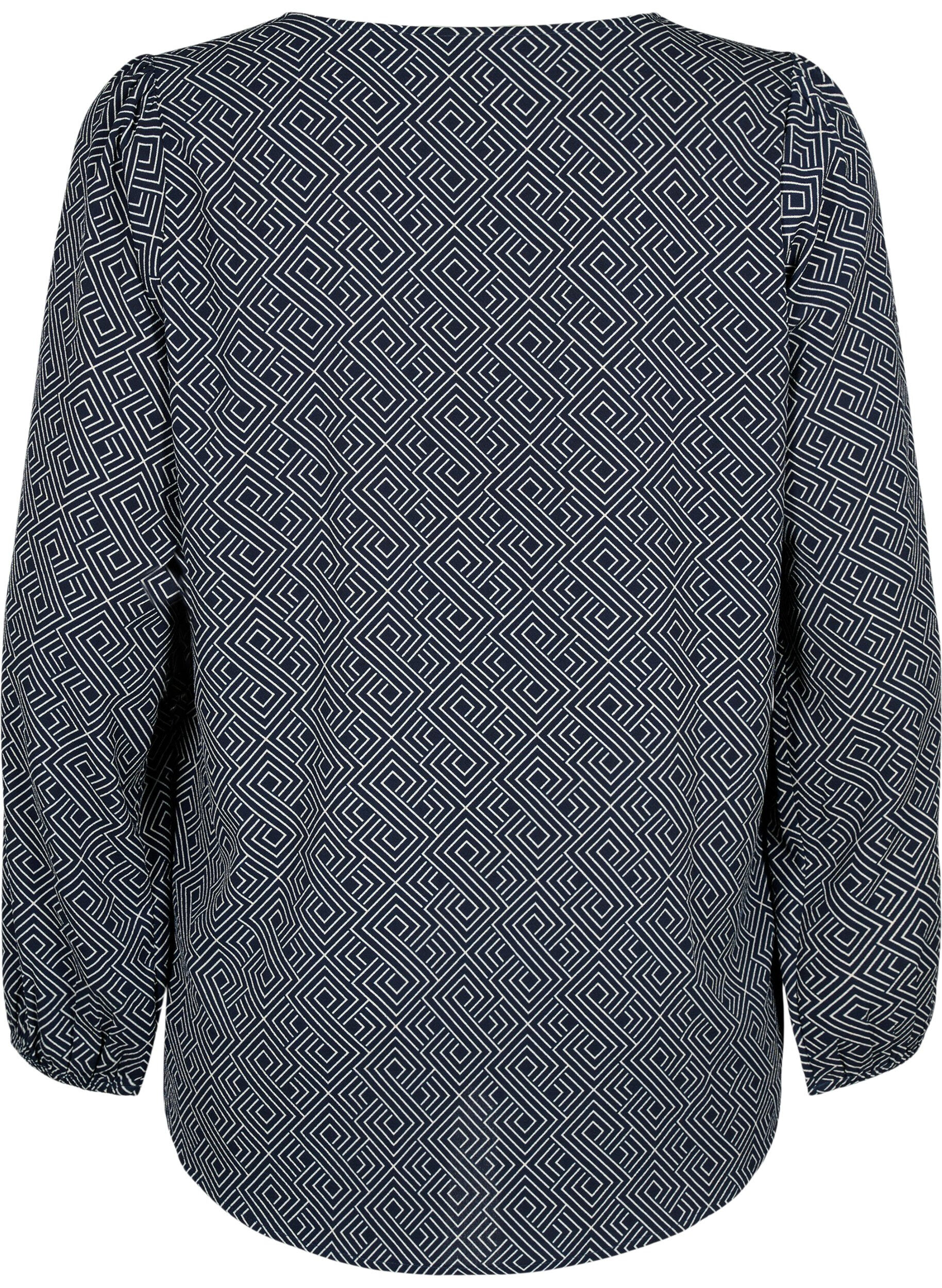 ZizziBlouse avec col en V et imprim&eacute;, Navy Graphic AOP, Packshot image number 1
