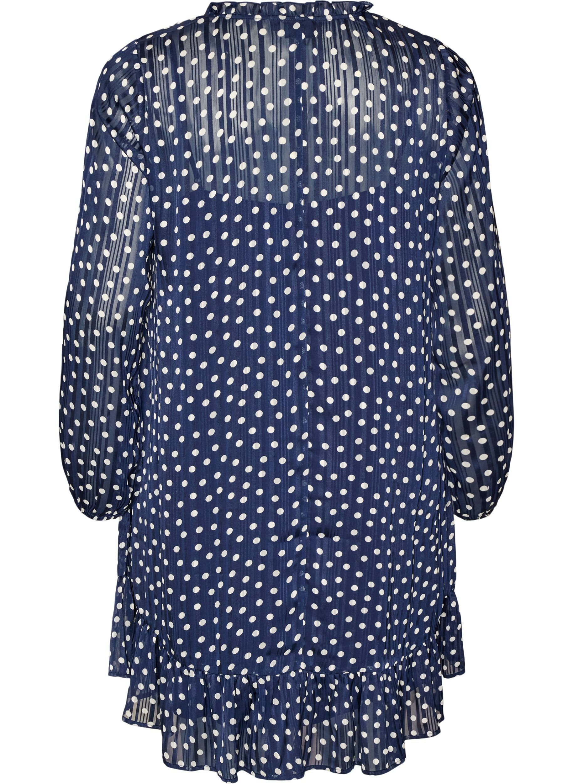 ZizziJurk met patroon, ruches en lange mouwen, Blauw, Packshot image number 1