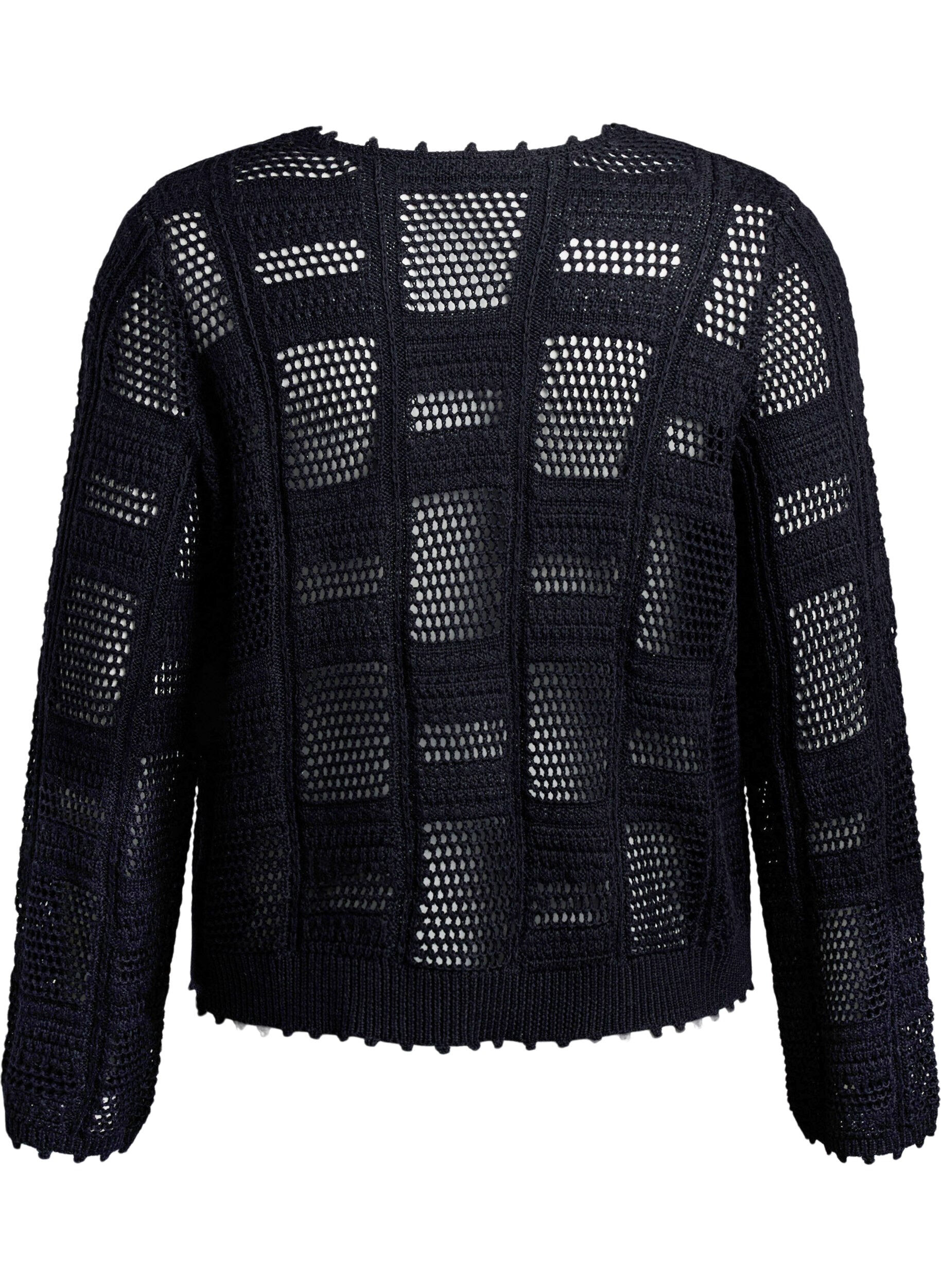 ZizziGebreide cardigan met strikjes en een opengewerkt patroon, Zwart, Packshot image number 1