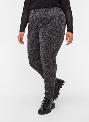 Pantalon court Maddison à paillettes et imprimé léopard, Lurex Leo, Model image number 2